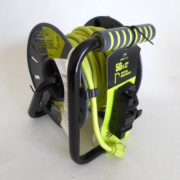 NEW 50’ EXTENSION CORD REEL WALL MOUNT 4 SOCKET BRACKET MASTERPLUG 13 AMPS - Picture 1 of 7